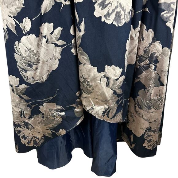 Xscape Navy Blue Brocade Floral High Low Formal Long Sleeve Midi Gown Size 18W - Picture 7 of 14